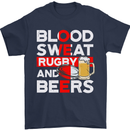 Blood Sweat Rugby and Beers England Funny Mens T-Shirt Cotton Gildan Navy Blue