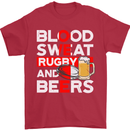 Blood Sweat Rugby and Beers England Funny Mens T-Shirt Cotton Gildan Red