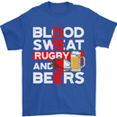 Blood Sweat Rugby and Beers England Funny Mens T-Shirt Cotton Gildan Royal Blue