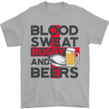 Blood Sweat Rugby and Beers England Funny Mens T-Shirt Cotton Gildan Sports Grey