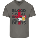 Blood Sweat Rugby and Beers England Funny Mens V-Neck Cotton T-Shirt Charcoal