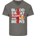 Blood Sweat Rugby and Beers England Funny Mens V-Neck Cotton T-Shirt Charcoal