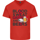 Blood Sweat Rugby and Beers England Funny Mens V-Neck Cotton T-Shirt Red