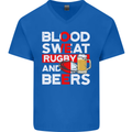 Blood Sweat Rugby and Beers England Funny Mens V-Neck Cotton T-Shirt Royal Blue