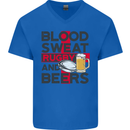 Blood Sweat Rugby and Beers England Funny Mens V-Neck Cotton T-Shirt Royal Blue