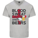 Blood Sweat Rugby and Beers England Funny Mens V-Neck Cotton T-Shirt Sports Grey