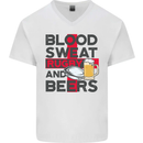 Blood Sweat Rugby and Beers England Funny Mens V-Neck Cotton T-Shirt White