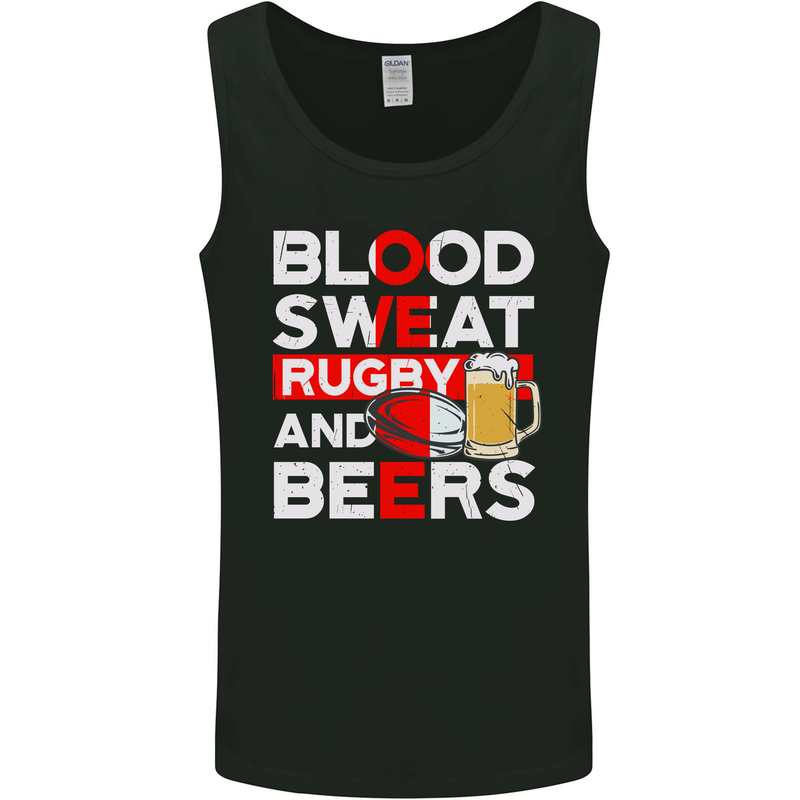 Blood Sweat Rugby and Beers England Funny Mens Vest Tank Top Black