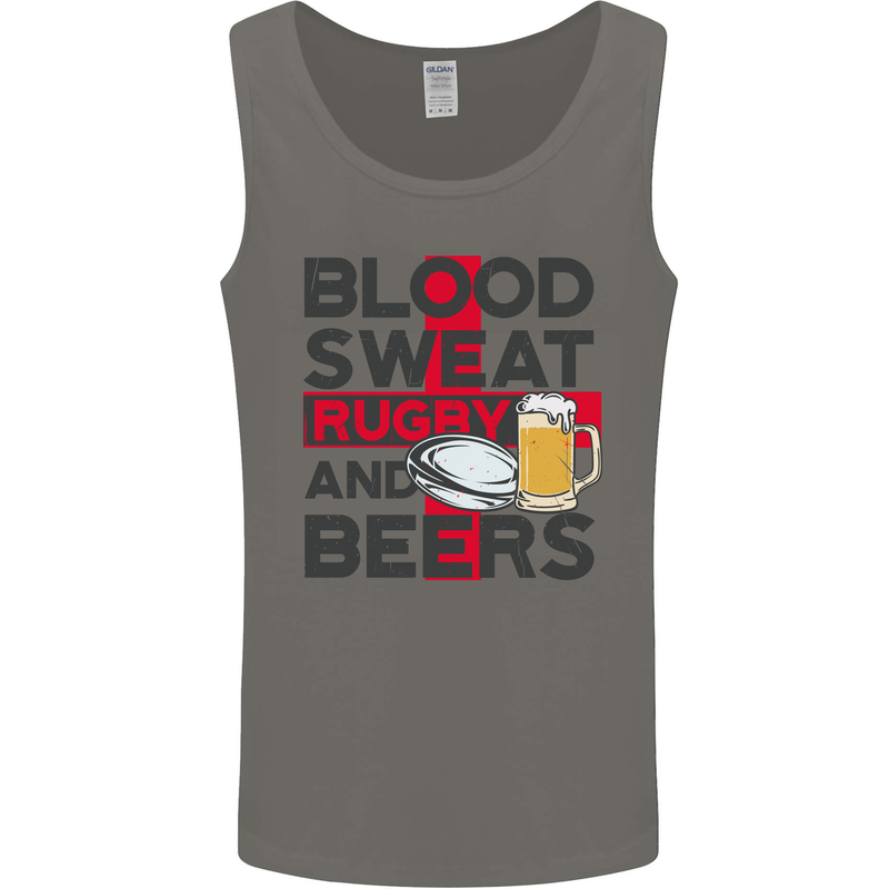 Blood Sweat Rugby and Beers England Funny Mens Vest Tank Top Charcoal
