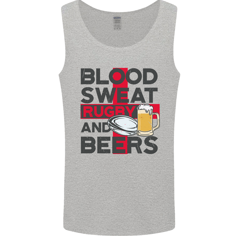 Blood Sweat Rugby and Beers England Funny Mens Vest Tank Top Sports Grey
