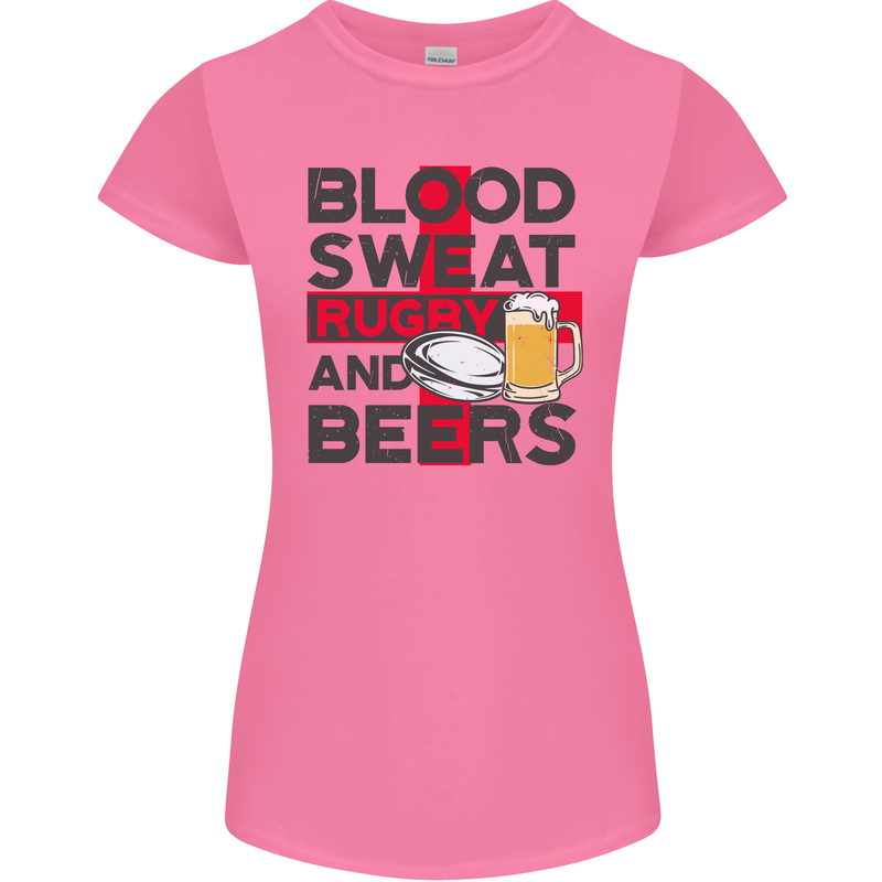 Blood Sweat Rugby and Beers England Funny Womens Petite Cut T-Shirt Azalea