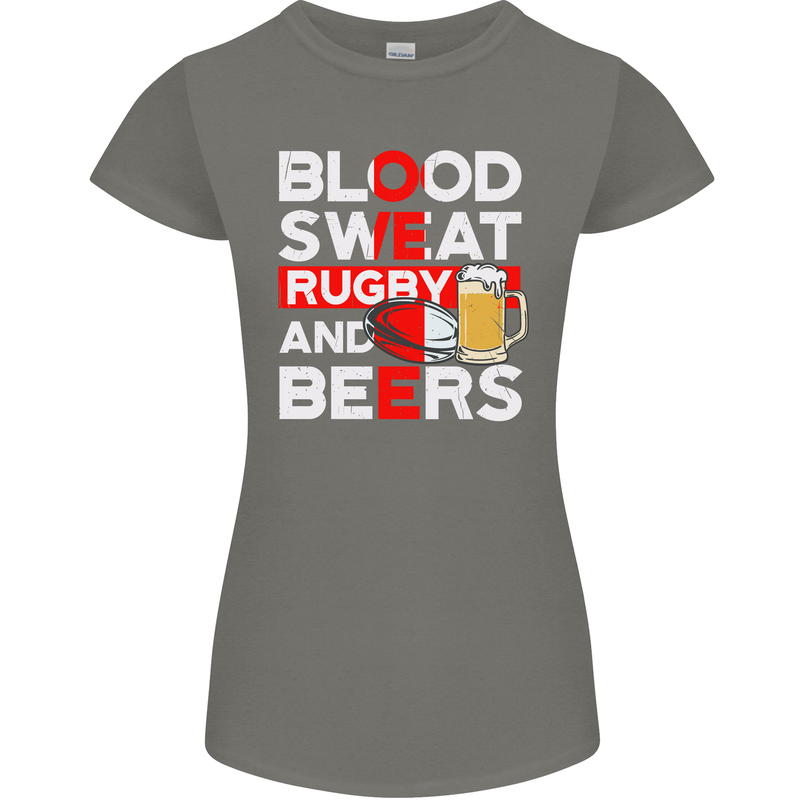 Blood Sweat Rugby and Beers England Funny Womens Petite Cut T-Shirt Charcoal