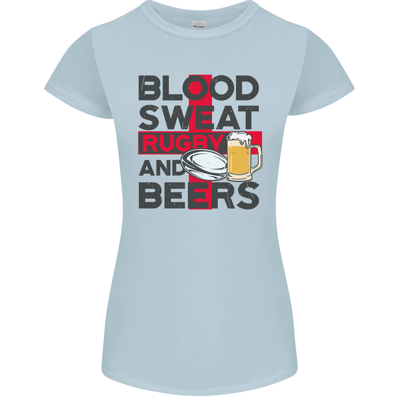 Blood Sweat Rugby and Beers England Funny Womens Petite Cut T-Shirt Light Blue