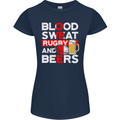 Blood Sweat Rugby and Beers England Funny Womens Petite Cut T-Shirt Navy Blue
