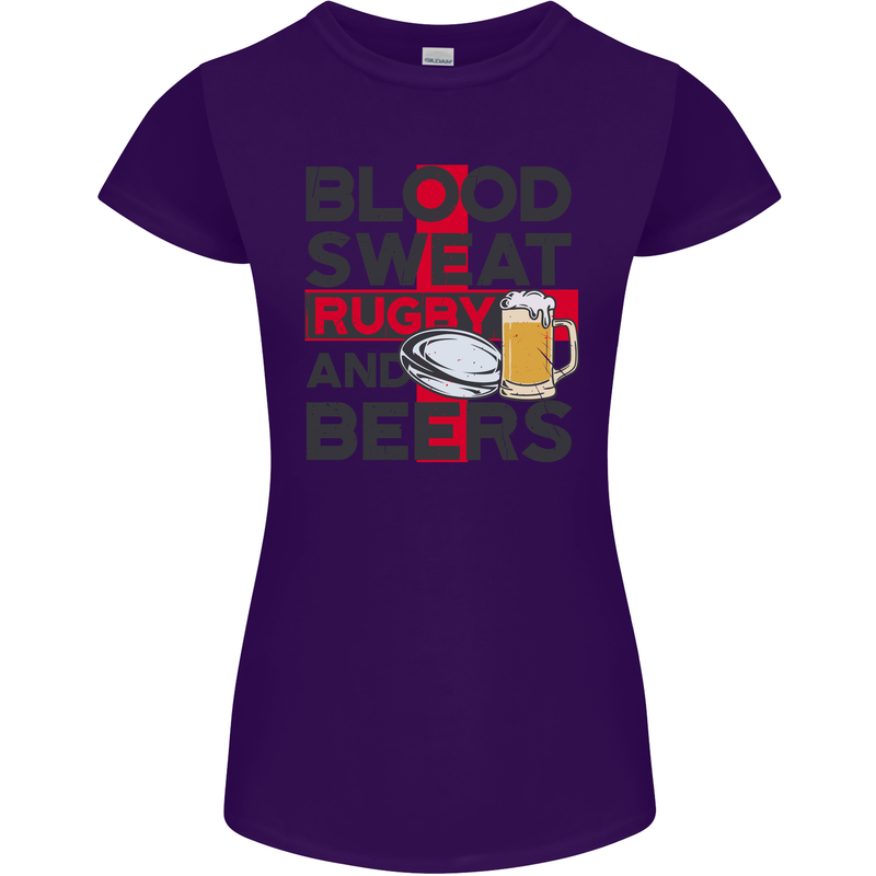 Blood Sweat Rugby and Beers England Funny Womens Petite Cut T-Shirt Purple