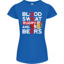 Blood Sweat Rugby and Beers England Funny Womens Petite Cut T-Shirt Royal Blue