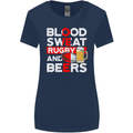 Blood Sweat Rugby and Beers England Funny Womens Wider Cut T-Shirt Navy Blue