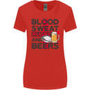 Blood Sweat Rugby and Beers England Funny Womens Wider Cut T-Shirt Red