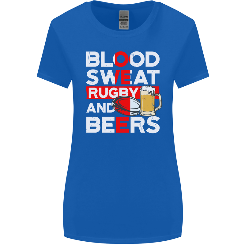 Blood Sweat Rugby and Beers England Funny Womens Wider Cut T-Shirt Royal Blue