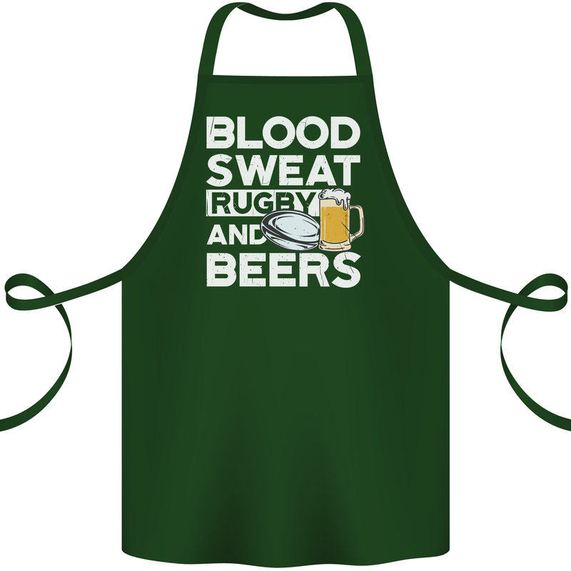 Blood Sweat Rugby and Beers Funny Cotton Apron 100% Organic Forest Green