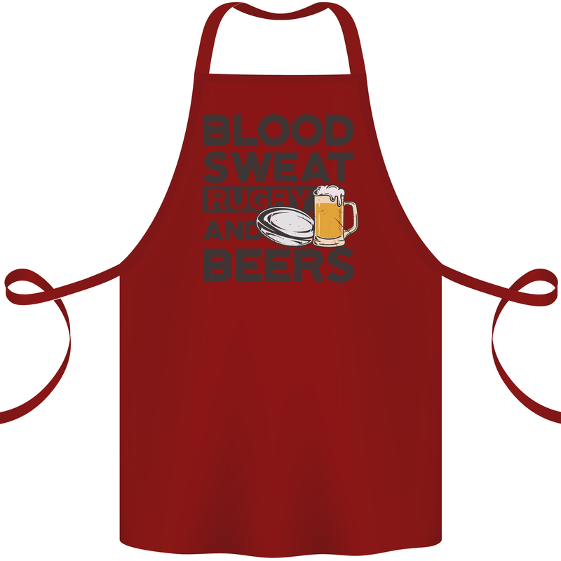 Blood Sweat Rugby and Beers Funny Cotton Apron 100% Organic Maroon