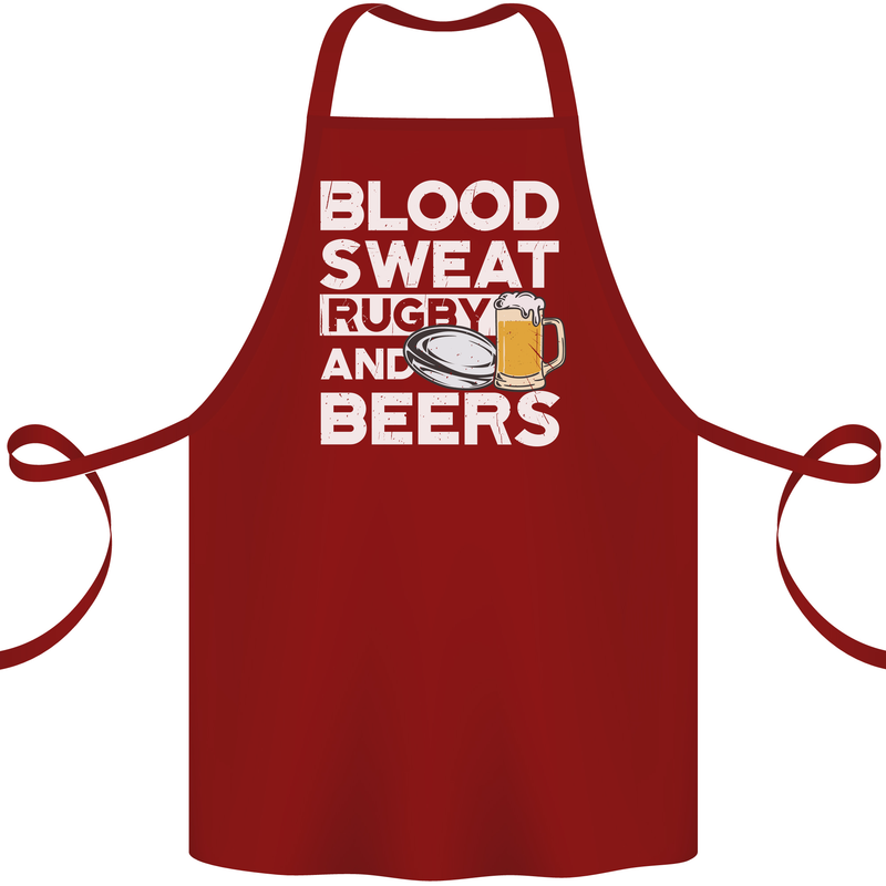 Blood Sweat Rugby and Beers Funny Cotton Apron 100% Organic Maroon