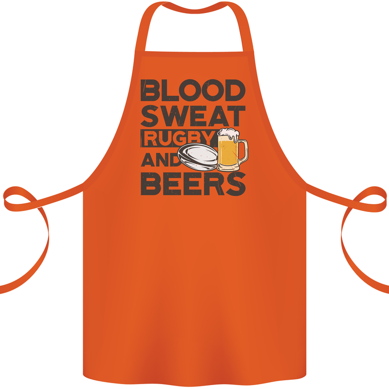 Blood Sweat Rugby and Beers Funny Cotton Apron 100% Organic Orange