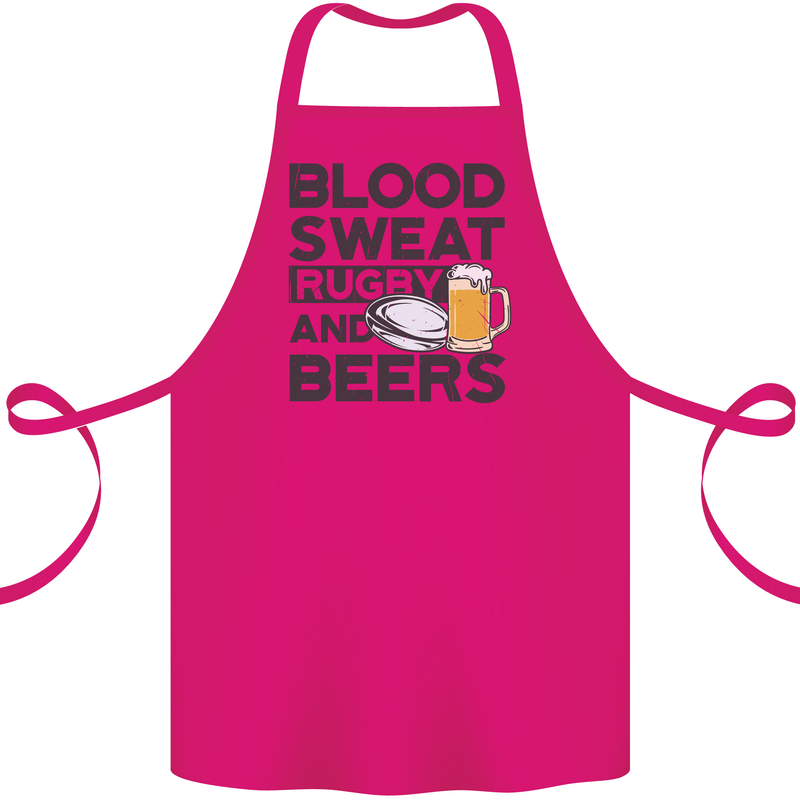 Blood Sweat Rugby and Beers Funny Cotton Apron 100% Organic Pink