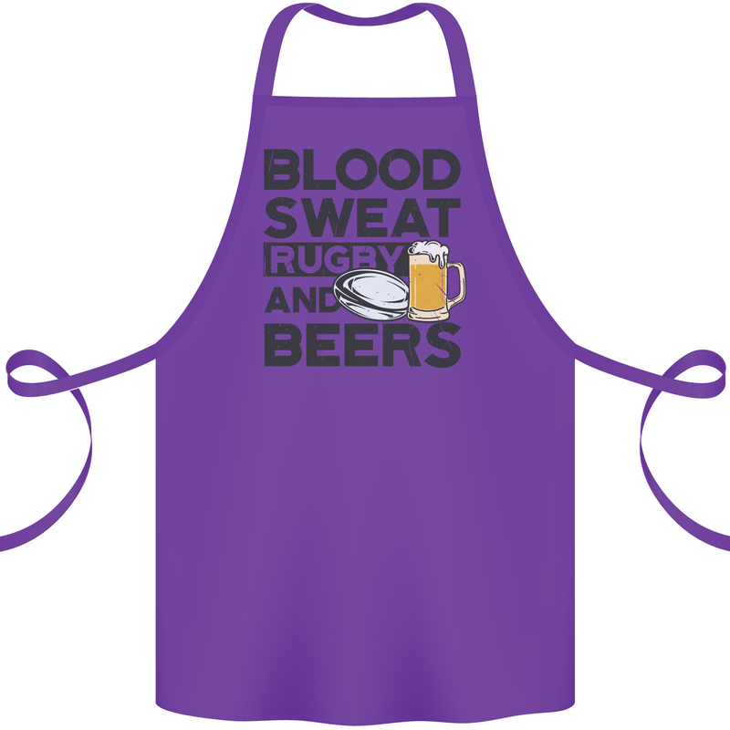 Blood Sweat Rugby and Beers Funny Cotton Apron 100% Organic Purple