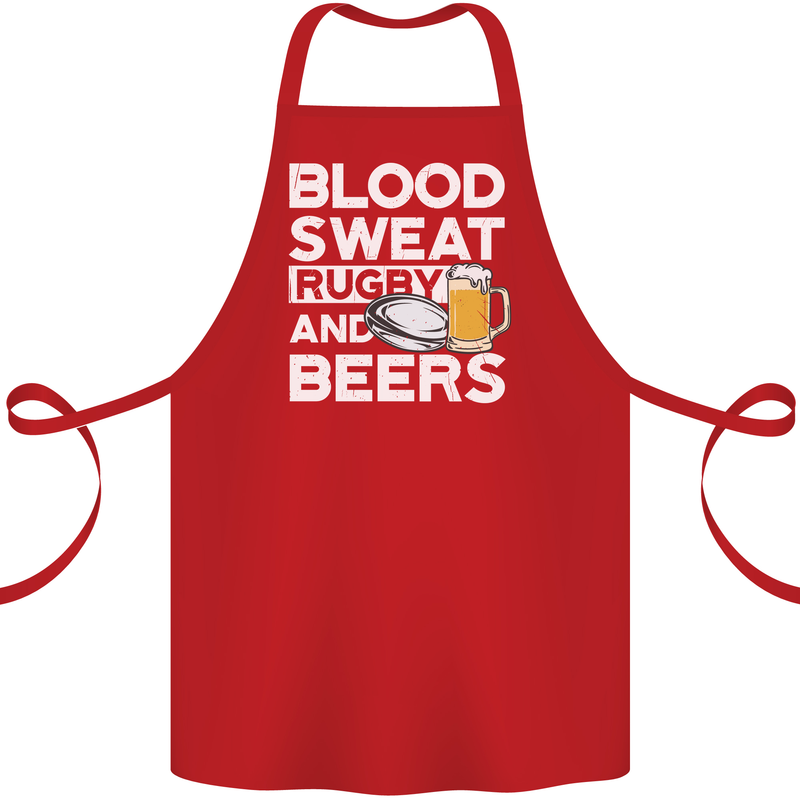 Blood Sweat Rugby and Beers Funny Cotton Apron 100% Organic Red