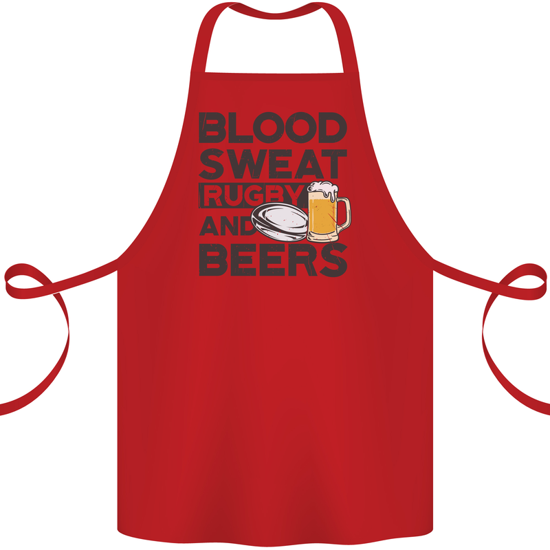 Blood Sweat Rugby and Beers Funny Cotton Apron 100% Organic Red