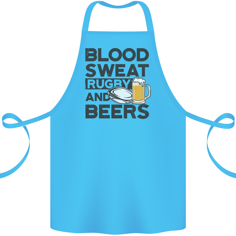 Blood Sweat Rugby and Beers Funny Cotton Apron 100% Organic Turquoise