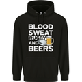 Blood Sweat Rugby and Beers Funny Mens 80% Cotton Hoodie Black