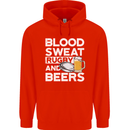 Blood Sweat Rugby and Beers Funny Mens 80% Cotton Hoodie Bright Red
