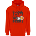 Blood Sweat Rugby and Beers Funny Mens 80% Cotton Hoodie Bright Red