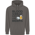 Blood Sweat Rugby and Beers Funny Mens 80% Cotton Hoodie Charcoal