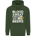 Blood Sweat Rugby and Beers Funny Mens 80% Cotton Hoodie Forest Green