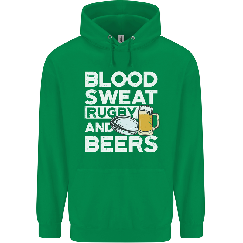Blood Sweat Rugby and Beers Funny Mens 80% Cotton Hoodie Irish Green