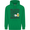 Blood Sweat Rugby and Beers Funny Mens 80% Cotton Hoodie Irish Green