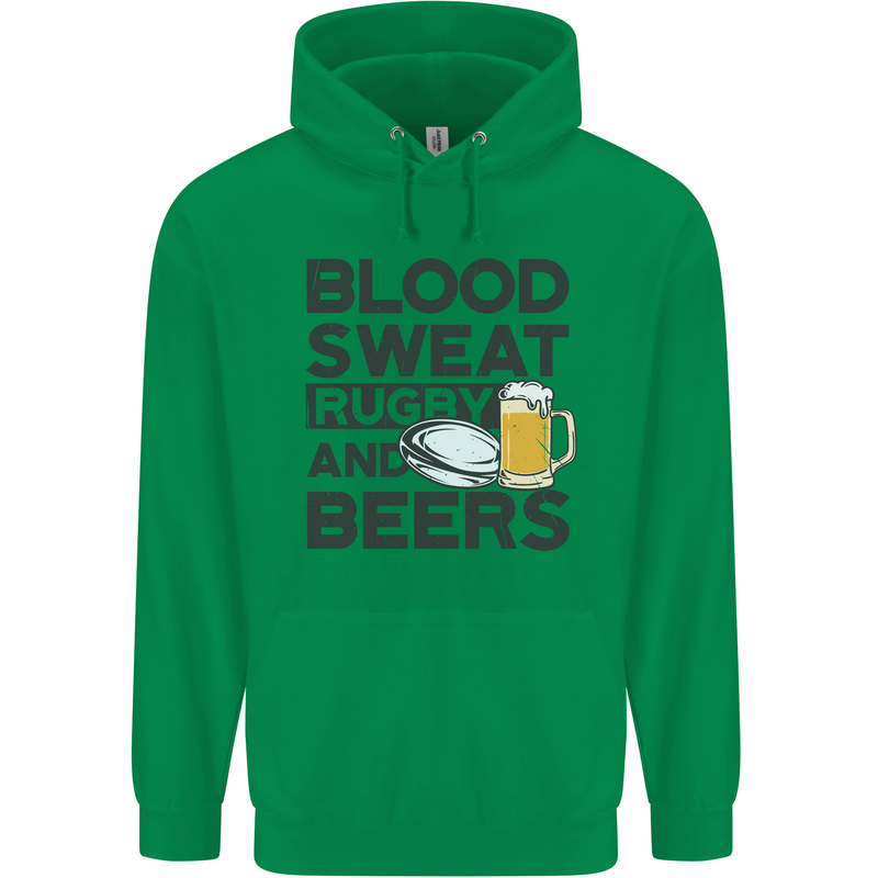 Blood Sweat Rugby and Beers Funny Mens 80% Cotton Hoodie Irish Green