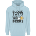 Blood Sweat Rugby and Beers Funny Mens 80% Cotton Hoodie Light Blue