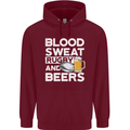 Blood Sweat Rugby and Beers Funny Mens 80% Cotton Hoodie Maroon