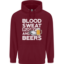 Blood Sweat Rugby and Beers Funny Mens 80% Cotton Hoodie Maroon