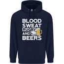 Blood Sweat Rugby and Beers Funny Mens 80% Cotton Hoodie Navy Blue