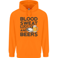 Blood Sweat Rugby and Beers Funny Mens 80% Cotton Hoodie Orange