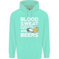 Blood Sweat Rugby and Beers Funny Mens 80% Cotton Hoodie Peppermint