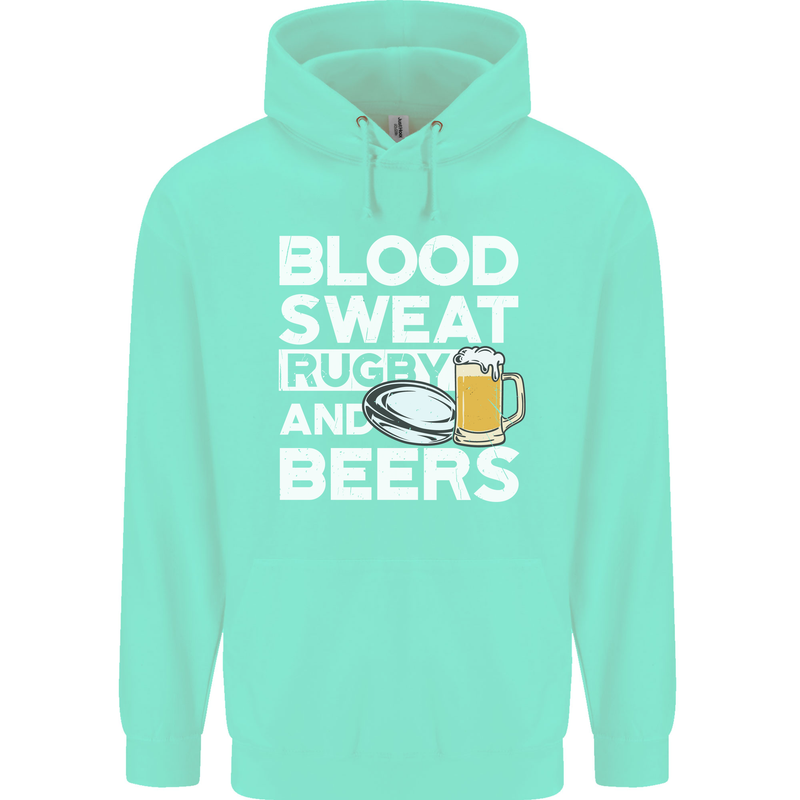 Blood Sweat Rugby and Beers Funny Mens 80% Cotton Hoodie Peppermint