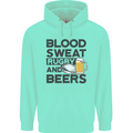 Blood Sweat Rugby and Beers Funny Mens 80% Cotton Hoodie Peppermint