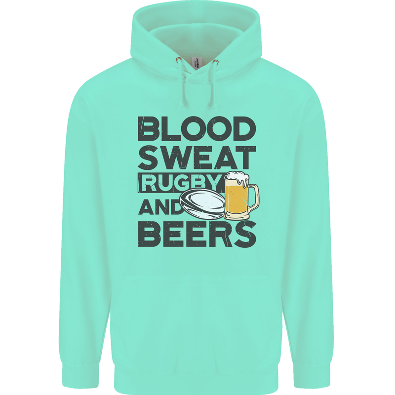 Blood Sweat Rugby and Beers Funny Mens 80% Cotton Hoodie Peppermint