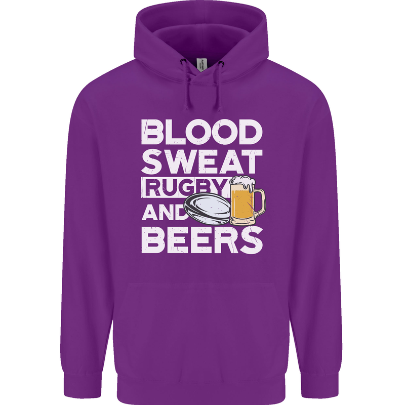 Blood Sweat Rugby and Beers Funny Mens 80% Cotton Hoodie Purple